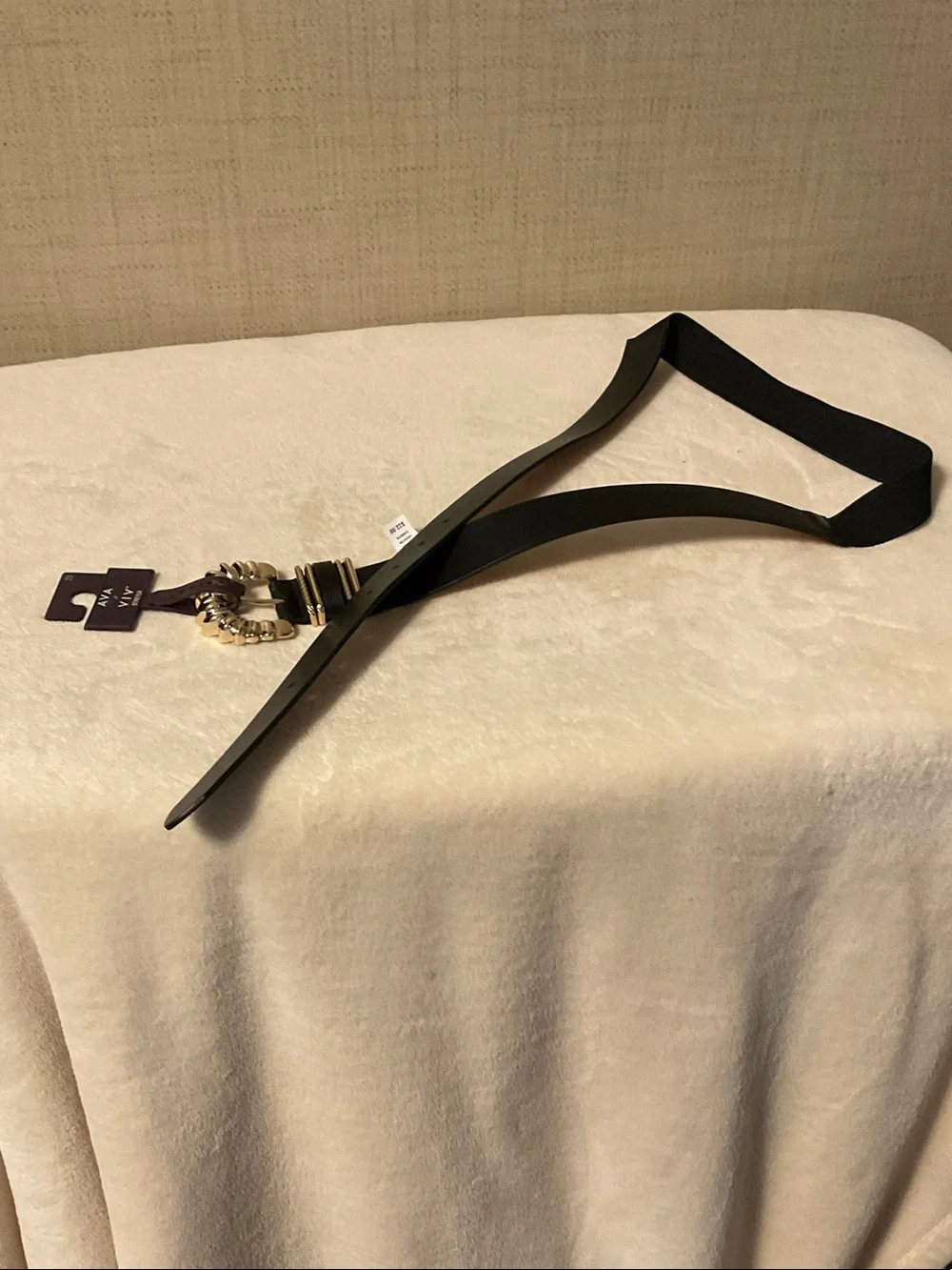 Ava & Viv Black Elastic Waist Belt with Gold Chain Accent